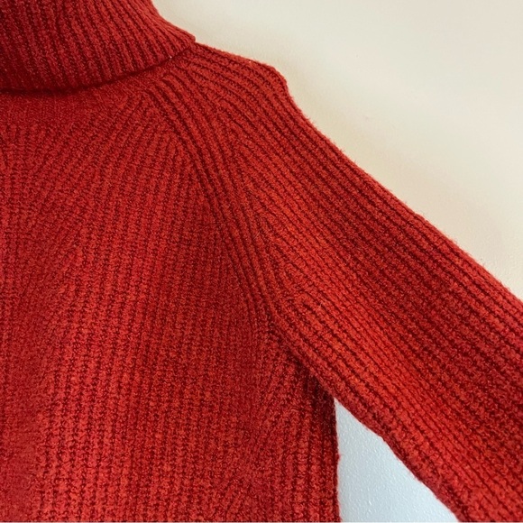 Madewell Womens Rust Red Wool Blend Ribbed Chunky Knit Turtleneck Sweater Sz M - Picture 9 of 15